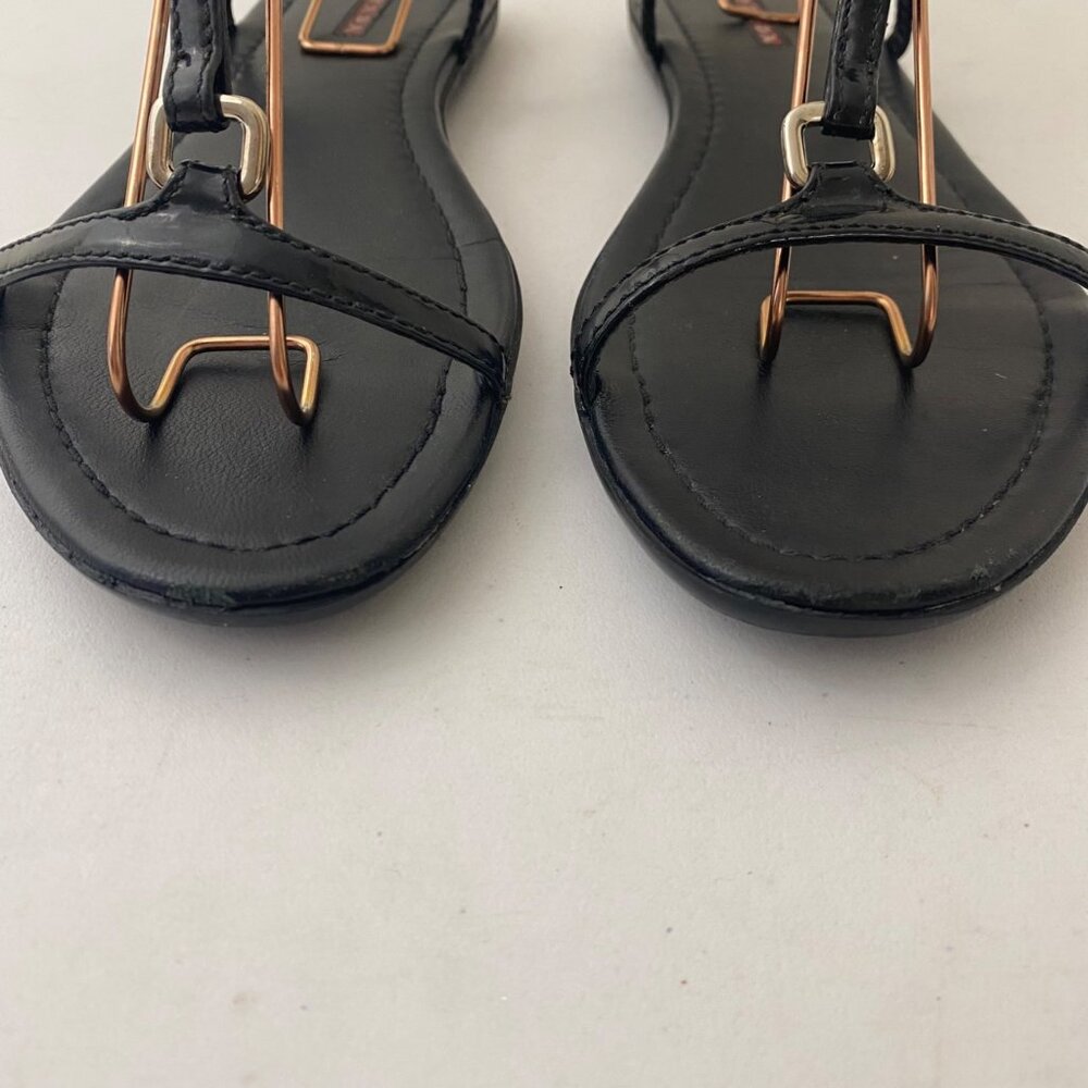 Prada Buckle Sandals Shoes Black Leather - Picture 3 of 9